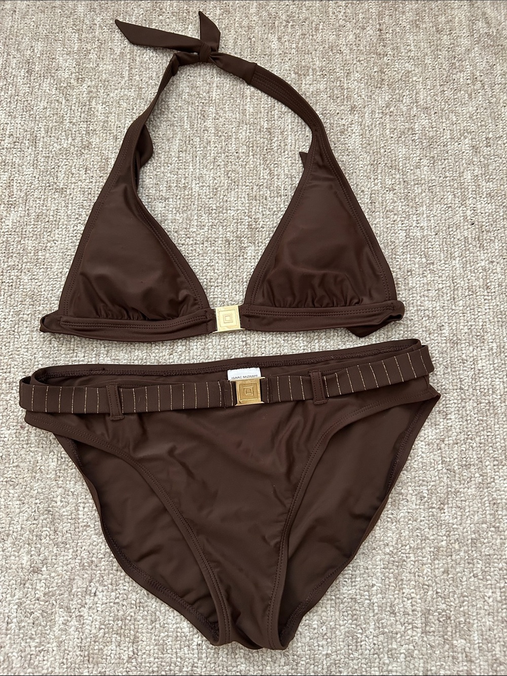 Isaac Mizrahi Brown Halter Bikini with Decorative Belt